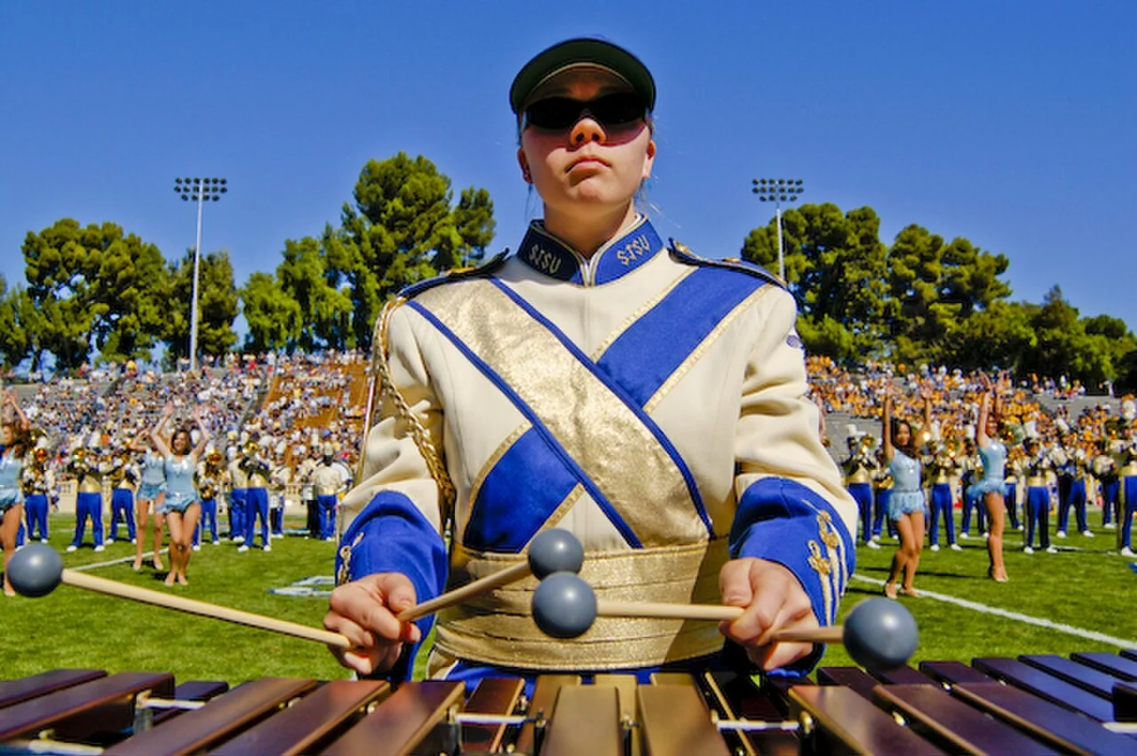 San Jose State University marching band percussionist